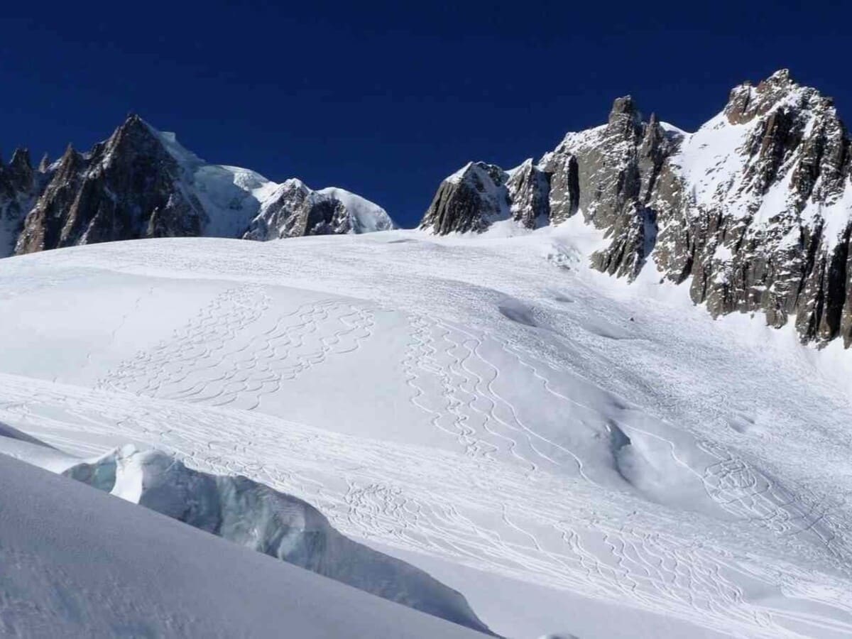 Descente de la Vallée Blanche à skis avec un guide