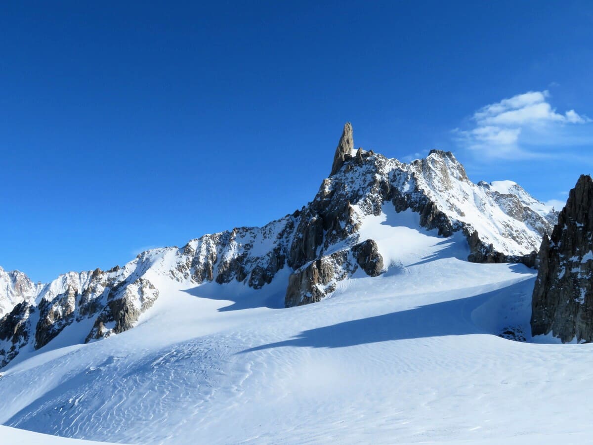 Descente de la Vallée Blanche à skis avec un guide depuis le Skyway